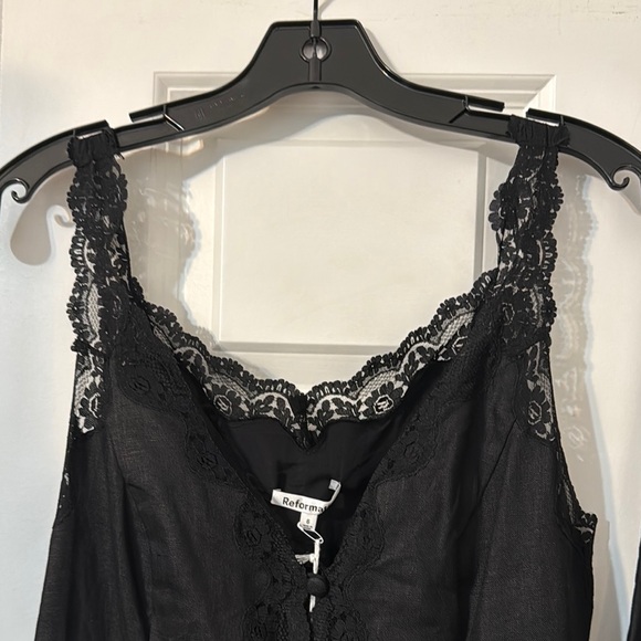 Reformation Linen Black Lace Trim Top and Skirt Set - Picture 2 of 11